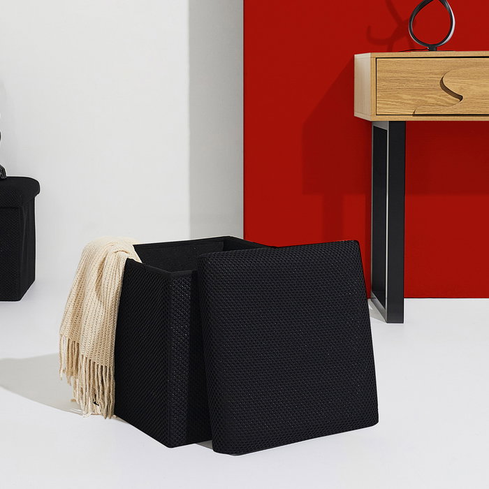 Home Deco Factory Puf Plegable Atom Negro Colección Contemporain 38x38x38 cm