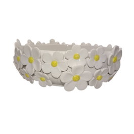 DKD Home Decor Centro de Mesa de Cerámica Margaritas Blanco y Amarillo