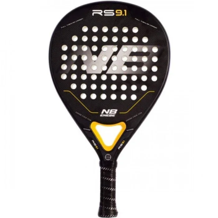 Enebe RS 9.1 Pala de Pádel Amarilla y Negra - Forma Híbrida, Nivel Principiante/Intermedio, Fibra de Vidrio, Núcleo EVA HR3, Balance Medio, Acabado Mate