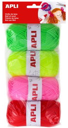 APLI Pack de 4 Ovillos de Lana Tonos Flúor Verdes de 50 g