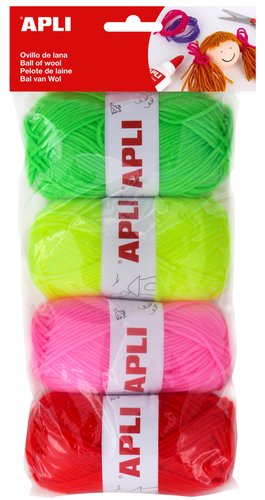 APLI Pack de 4 Ovillos de Lana Tonos Flúor Verdes de 50 g APLI Pack de 4 Ovillos de Lana Tonos Flúor Verdes de 50 g
