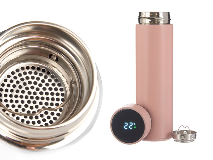 KINVARA Termo con termómetro digital 450ml surtido Rosa + Verde