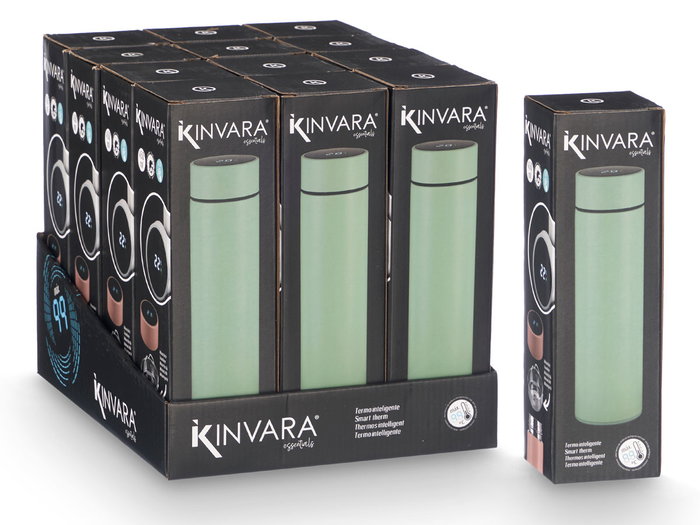 KINVARA Termo con termómetro digital 450ml surtido Rosa + Verde