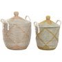 DKD Home Decor Set de 2 Cestas de Seagrass y Algodón Coral