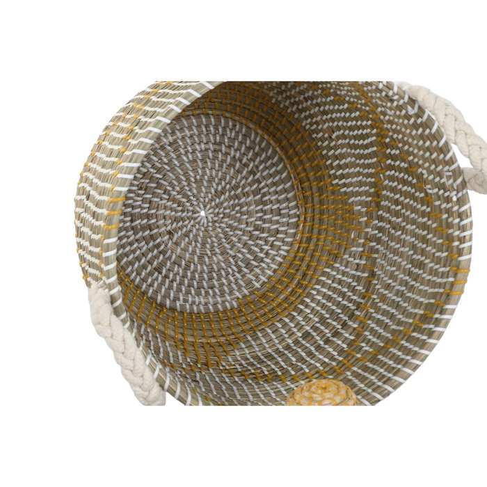 DKD Home Decor Set de 2 Cestas de Seagrass y Algodón Coral