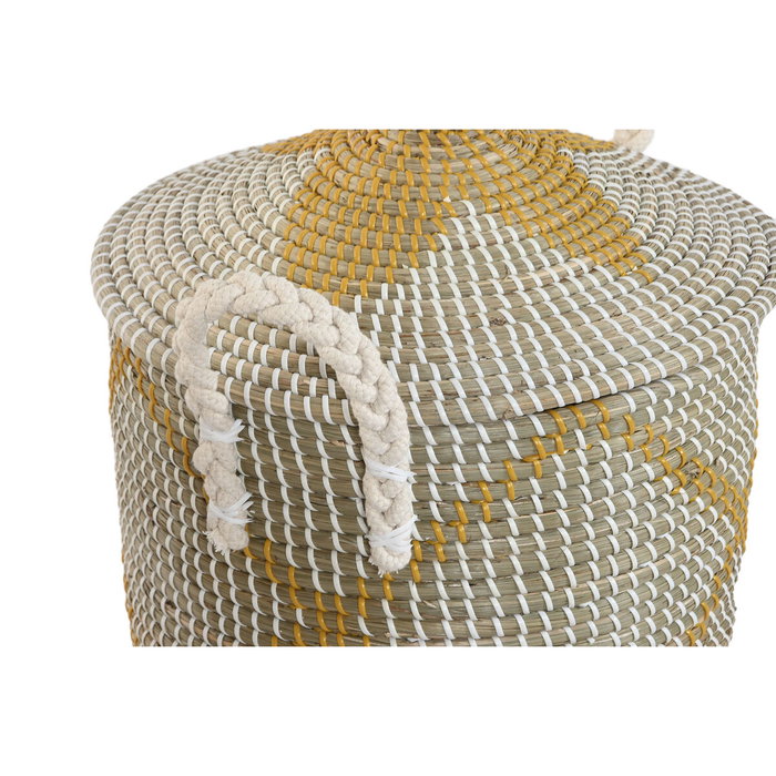 DKD Home Decor Set de 2 Cestas de Seagrass y Algodón Coral