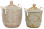 DKD Home Decor Set de 2 Cestas de Seagrass y Algodón Coral