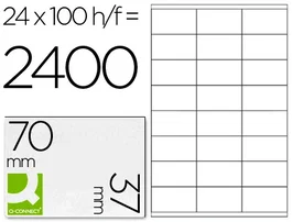 Q-connect kf10647 Etiquetas Adhesivas para Fotocopiadora, Láser, Ink-Jet. Tamaño 70x37 mm. Caja 100 hojas DIN A4