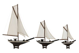 DKD Home Decor Set de 3 Barcos de Madera y Algodón Crudo