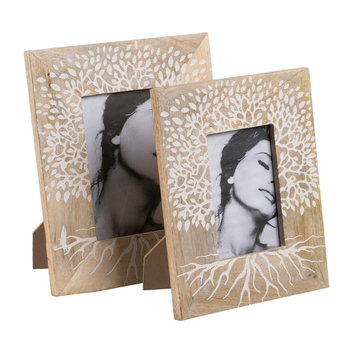 Portafotos Blanco-Natural 20 X 2 X 25 cm (Set de 2)