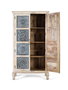 GINER Y COLOMER - Armario de Madera de Mango 180 cm con Puertas Talladas a Mano, Estilo Vintage, Blanco y Azul