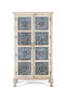 GINER Y COLOMER - Armario de Madera de Mango 180 cm con Puertas Talladas a Mano, Estilo Vintage, Blanco y Azul
