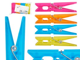 Arte Regal Set de 24 Pinzas Grandes de Plástico con Muelle para Manualidades y Oficina, Colores Azul/Naranja/Rojo/Verde, Dimensiones 15x29x4.5 cm (Set de 24)