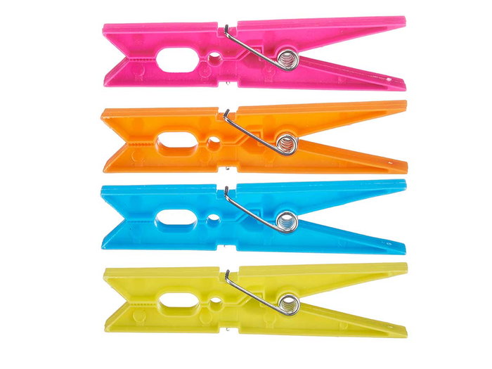 Arte Regal Set de 24 Pinzas Grandes de Plástico con Muelle para Manualidades y Oficina, Colores Azul/Naranja/Rojo/Verde, Dimensiones 15x29x4.5 cm (Set de 24)