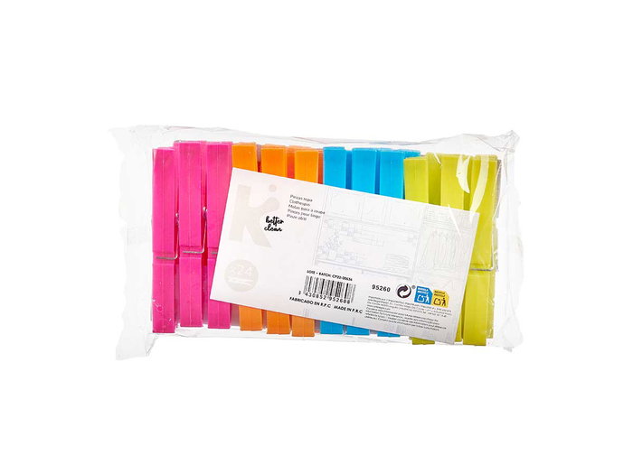 Arte Regal Set de 24 Pinzas Grandes de Plástico con Muelle para Manualidades y Oficina, Colores Azul/Naranja/Rojo/Verde, Dimensiones 15x29x4.5 cm (Set de 24)