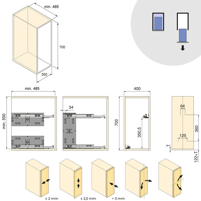 Emuca Carro extraíble Harmony con cierre suave, Módulo ancho 400mm alto 700mm, Acero y Madera, Gris antracita