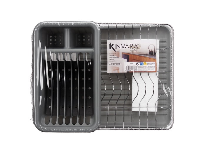 Kinvara Escurreplato Plano Gris con Bandeja y Recipiente