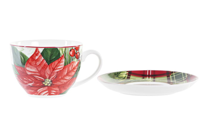 DKD Home Decor Taza Navidad Tradicional Shengda 21 Porcelana Rojo Verde Apto Microondas Lavavajillas 9 x 7 x 12 cm Set de 2