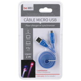 Be Mix Cable Plano Luminoso Micro USB para Carga y Sincronización, 1 Metro