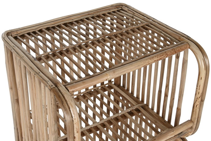 DKD Home Decor Mesita de Noche Balines de Mimbre Natural con 1 Estante, Mueble Auxiliar (Largo 38 x Alto 72.5 x Ancho 42 cm)