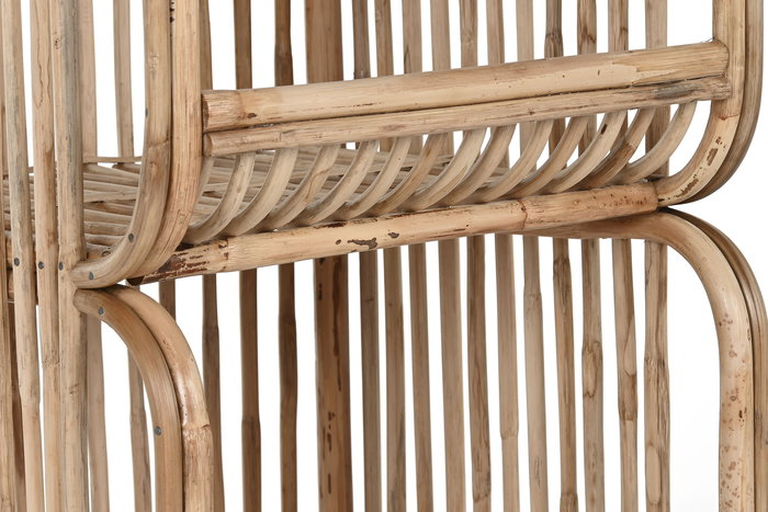 DKD Home Decor Mesita de Noche Balines de Mimbre Natural con 1 Estante, Mueble Auxiliar (Largo 38 x Alto 72.5 x Ancho 42 cm)