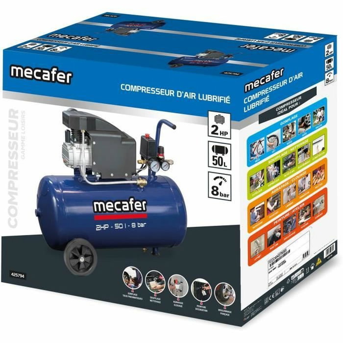Mecafer Compresor de aire 50 L 2 HP 8 Bar Azul