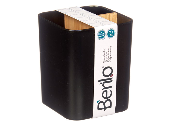 Berilo Organizador Cuadrado 3 Huecos Bambú Negro 9x9x11 cm (Set de 6)