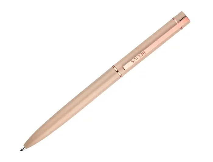Belius Boligrafo Rose Aluminio Beige Claro Oro Rosa Tinta Azul Caja Diseño Elegante