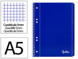 Liderpapel Cuaderno Espiral A5 Micro Serie Azul Tapa Blanda 80 Hojas 75gr Cuadro 5mm Azul