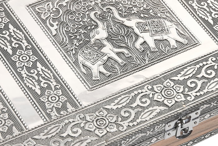 DKD Home Decor Joyero Indio Plateado Natural Madera y Aluminio 20 x 5.4 x 27.5 cm