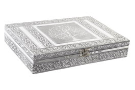 DKD Home Decor Joyero Indio Plateado Natural Madera y Aluminio 20 x 5.4 x 27.5 cm