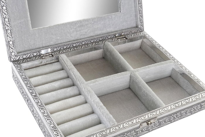 DKD Home Decor Joyero Indio Plateado Natural Madera y Aluminio 20 x 5.4 x 27.5 cm