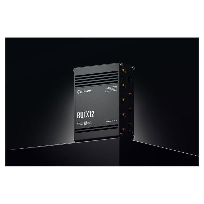 Teltonika RUTX12 Router Industrial Móvil 4G/LTE Dual SIM, Wi-Fi 5, 5 Puertos Gigabit LAN, GPS/GLONASS, Aluminio, para Instalación Pared/DIN