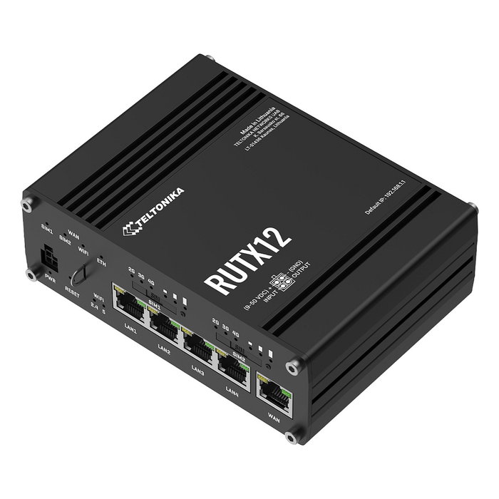 Teltonika RUTX12 Router Industrial Móvil 4G/LTE Dual SIM, Wi-Fi 5, 5 Puertos Gigabit LAN, GPS/GLONASS, Aluminio, para Instalación Pared/DIN