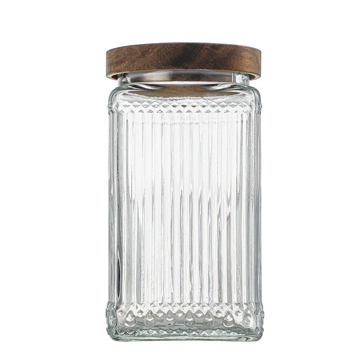 La Mediterranea Tarro de Vidrio Cuadrado con Tapa de Madera Lignes 1L, Pack de 12 unidades La Mediterranea Tarro de Vidrio Cuadrado con Tapa de Madera Lignes 1L, Pack de 12 unidades