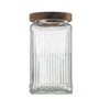La Mediterranea Tarro de Vidrio Cuadrado con Tapa de Madera Lignes 1L, Pack de 12 unidades
