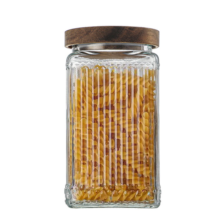 La Mediterranea Tarro de Vidrio Cuadrado con Tapa de Madera Lignes 1L, Pack de 12 unidades La Mediterranea Tarro de Vidrio Cuadrado con Tapa de Madera Lignes 1L, Pack de 12 unidades
