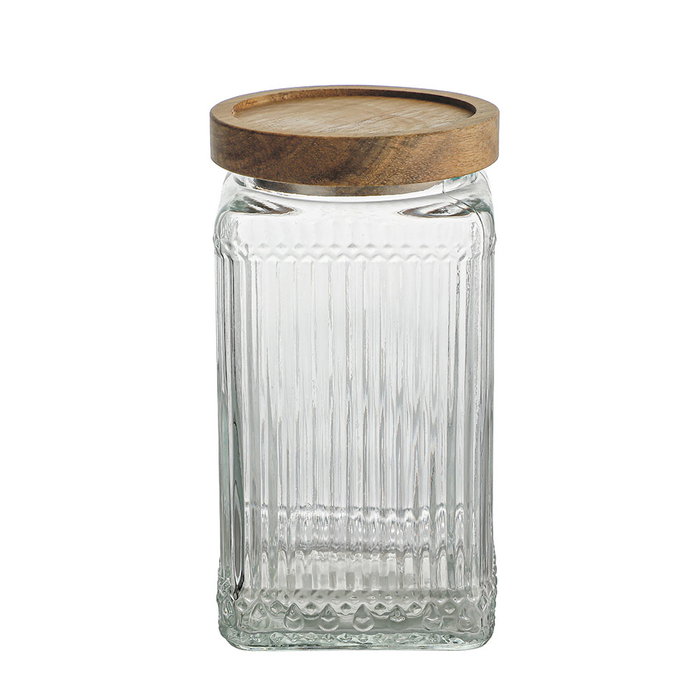 La Mediterranea Tarro de Vidrio Cuadrado con Tapa de Madera Lignes 1L, Pack de 12 unidades La Mediterranea Tarro de Vidrio Cuadrado con Tapa de Madera Lignes 1L, Pack de 12 unidades
