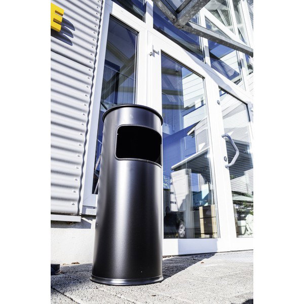 Durable Papelera Safe con cenicero redonda negra