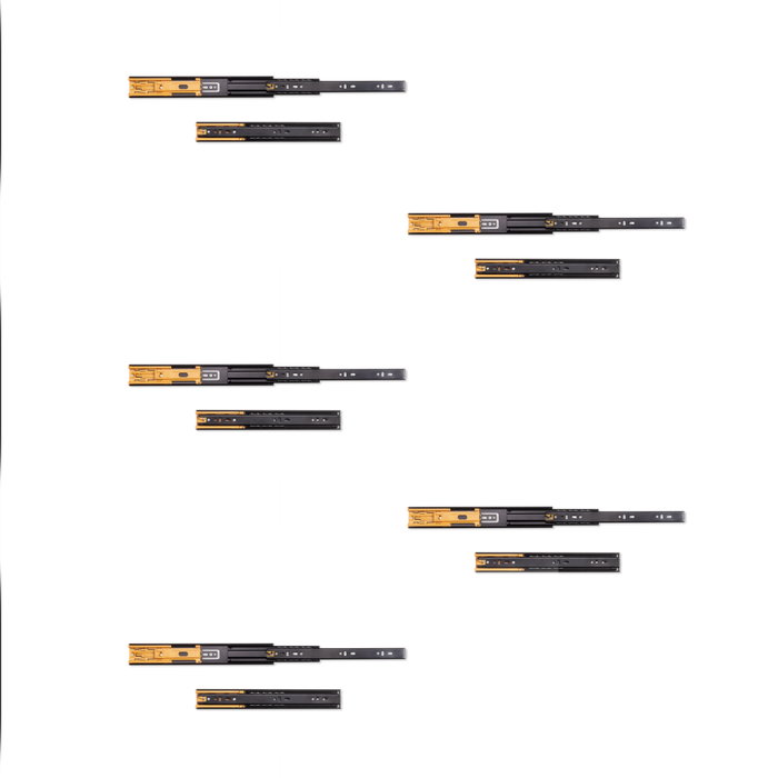 Emuca Lote de 5 juegos de guías para cajones, de bolas, altura 45mm, profundidad 300mm, extracción total, cierre suave, Negro Emuca Lote de 5 juegos de guías para cajones, de bolas, altura 45mm, profundidad 300mm, extracción total, cierre suave, Negro