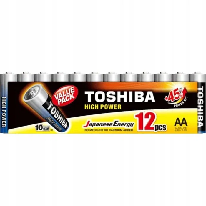Toshiba Pack de 12 Pilas AA Alcalinas High Power LR6 1.5V - Alta Potencia, Larga Duración para Mandos, Cámaras, Linternas