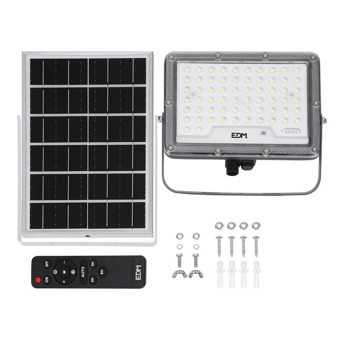 Edm - Foco Proyector Solar Slim 400W 3500LM 6500K Luz Fría, IP65, Batería 24000mAh, Panel 24W, Mando a Distancia, Carga 5-6h Edm - Foco Proyector Solar Slim 400W 3500LM 6500K Luz Fría, IP65, Batería 24000mAh, Panel 24W, Mando a Distancia, Carga 5-6h