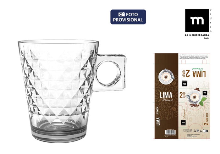 La Mediterranea Set 2 Tazas Café con Leche Lima Diamond 21 cl (36 Cajas)大変 La Mediterranea Set 2 Tazas Café con Leche Lima Diamond 21 cl (36 Cajas)大変