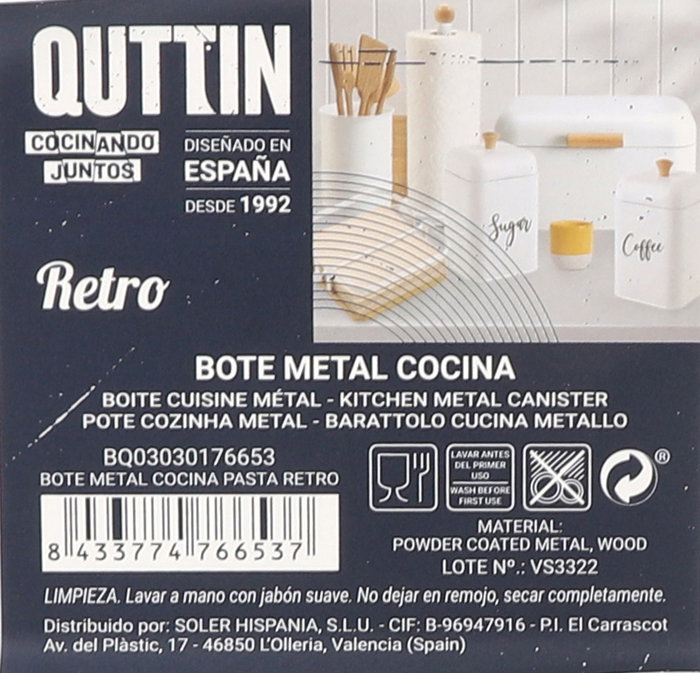Quttin Bote Metal Cocina Pasta Retro (12 Unidades)