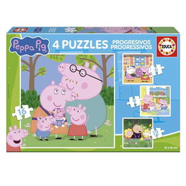 Educa Puzzle Progresivo Peppa Pig 6, 9, 12, 16 Piezas - 3 Años - Multilingüe (ES, EN, FR, PT)
