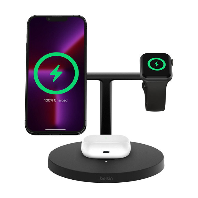 Belkin BoostCharge Pro 3-en-1 Estación de Carga Inalámbrica Qi2 15W Negro con Magsafe y Cable 1.5 m