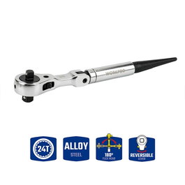 Workpro Carraca 2 en 1 Reversible 1/2-3/8 Pulgadas, 24 Dientes, Cabeza Articulada 180°, Mango Giratorio, Acero Aleado