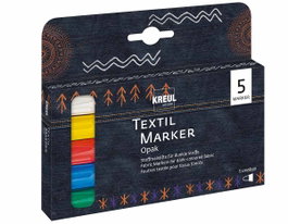 Kreul Set 5 rotuladores para textil opacos punta bala 2-4mm