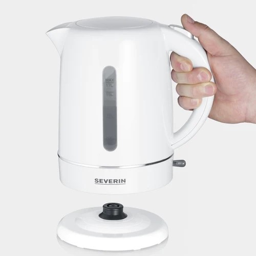 SEVERIN Hervidor eléctrico inalámbrico 1,7 L WK4325, base giratoria 360°, resistencia oculta, fácil limpieza, blanco