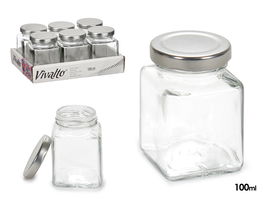 VIVALTO Tarro Cuadrado Cristal Transparente con Tapa 100 ml Vidrio Metal 5.6 x 7.6 x 5.6 cm (Set de 48)
